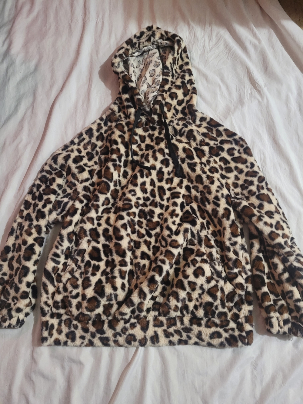 Leopard Print Hooded Plush Jacket - Brown/Black